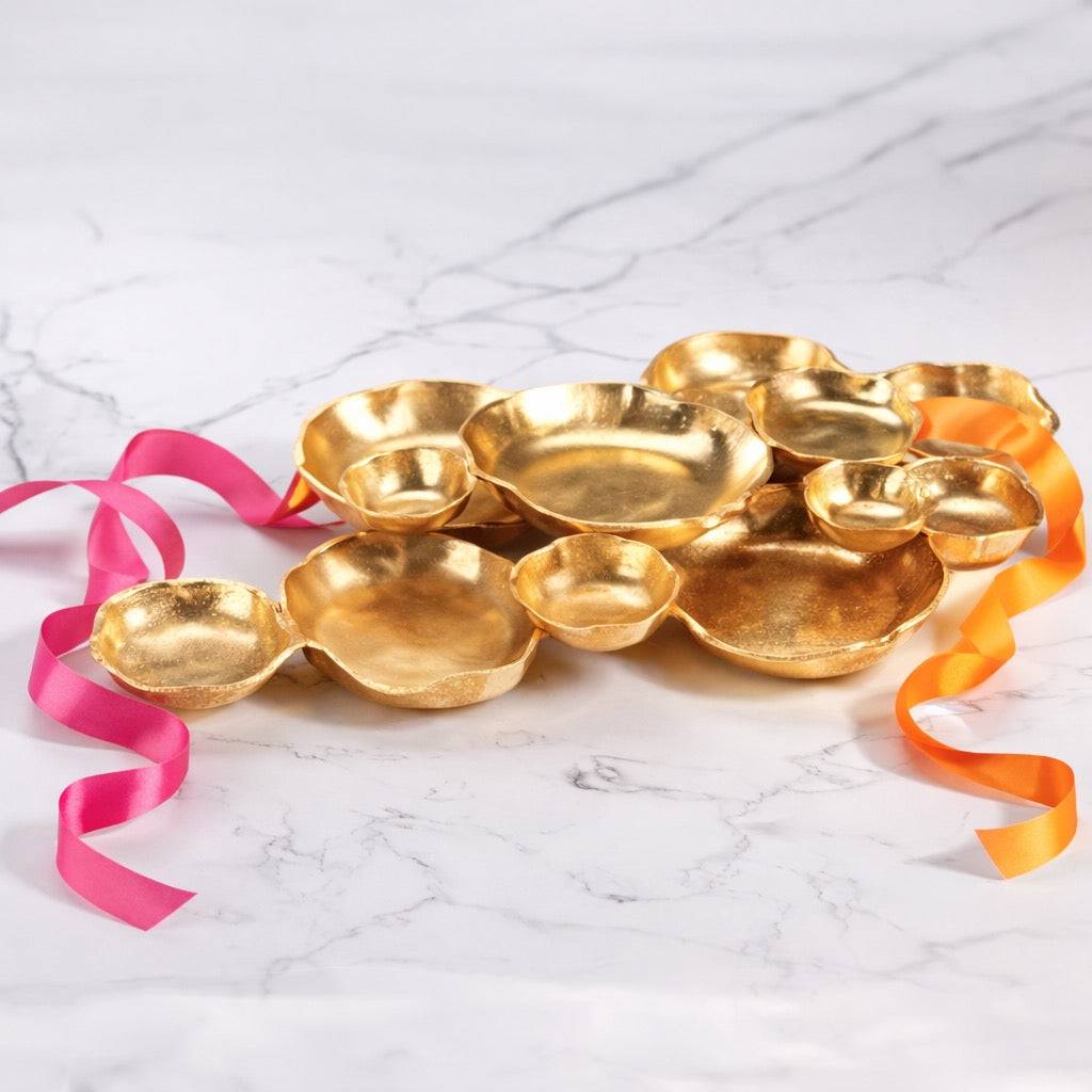Cluster of Twelve Round Serving Bowls - Gold